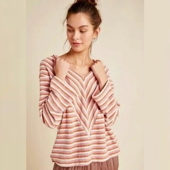 Anthropologie Pink Striped Sweatshirt - Picture 1 of 11